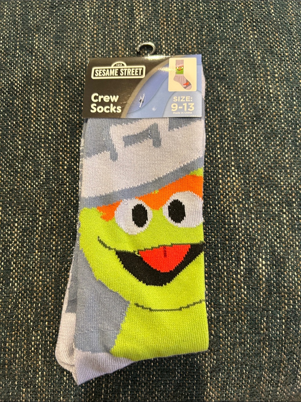 Sesame Street Oscar the Grouch Gray and Green Crew Socks